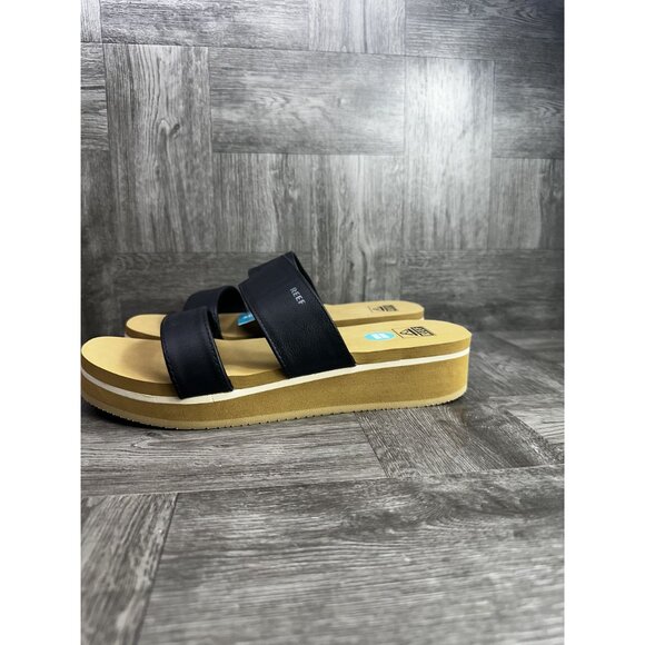 Reef Hali Hi 2 Bar Women's size 10 Black Double Strap Platform Sandals - Picture 2 of 9
